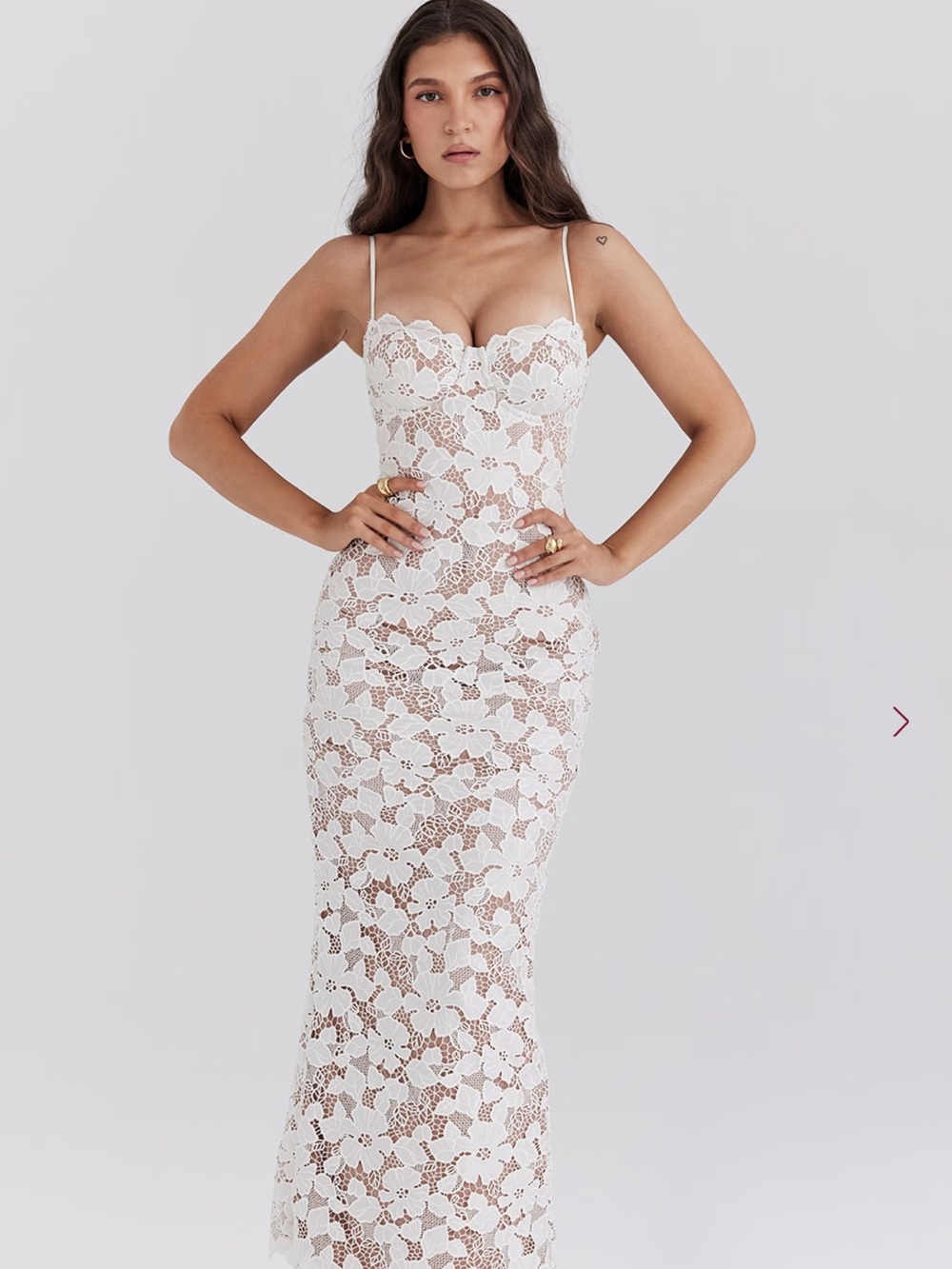 House of CB White Floral Lace Maxi Dress with Spaghetti Straps